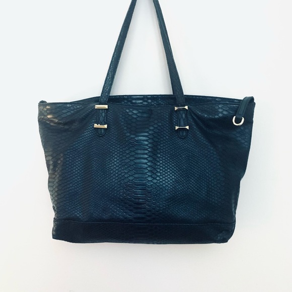 REBECCA MINKOFF Python Embossed Tote Bag, Navy - Picture 3 of 8